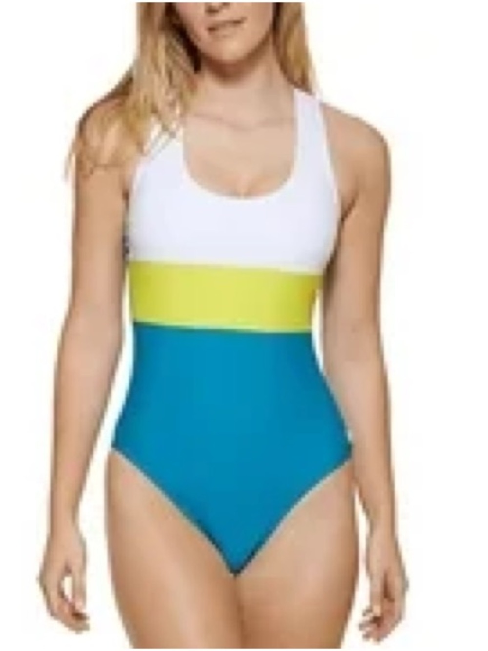 🆕 Calvin Klein One Piece Swimsuit Color Block Blue Yellow White Women’s Size 8